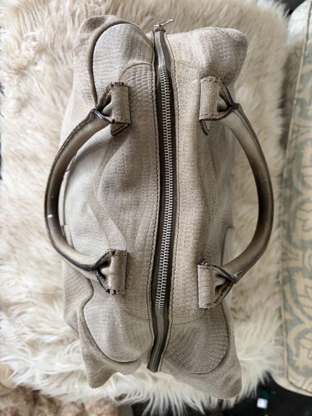 Yves Saint Laurent Grey Suede Handbag - Picture 10 of 16